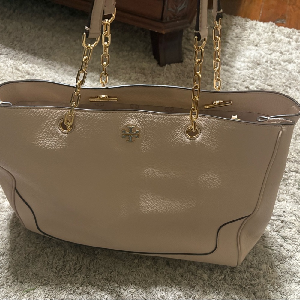 Tory Burch Beige Tote with Gold Chain